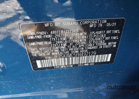 2023 Subaru Forester Wilderness из США, поврежденный, VIN JF2SKAMC5PH492129